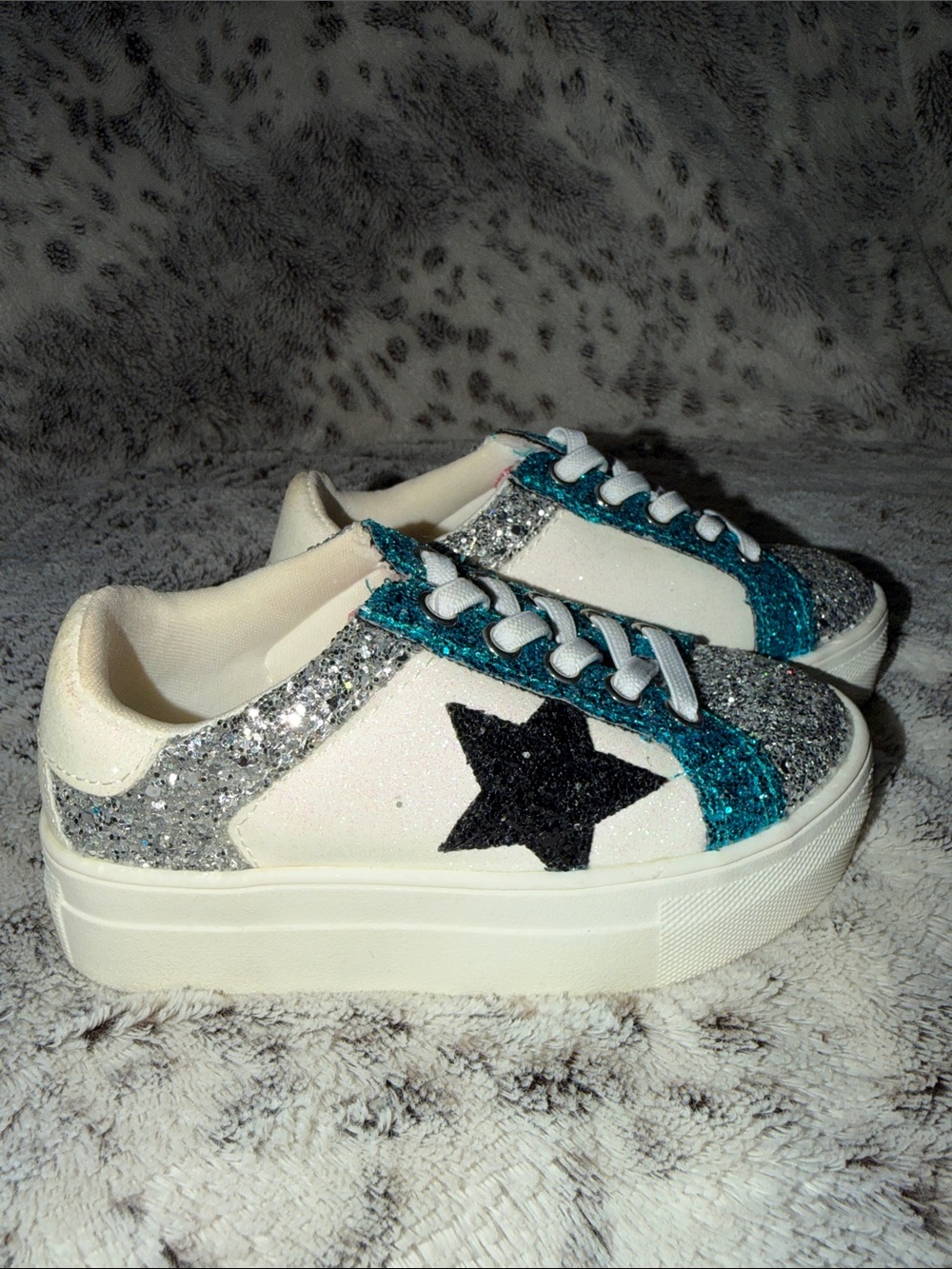 MIA White Sneakers with Teal & Silver Glitter Star Detail